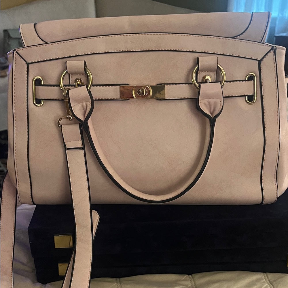 Sophisticated Blush Satchel with Gold Accents